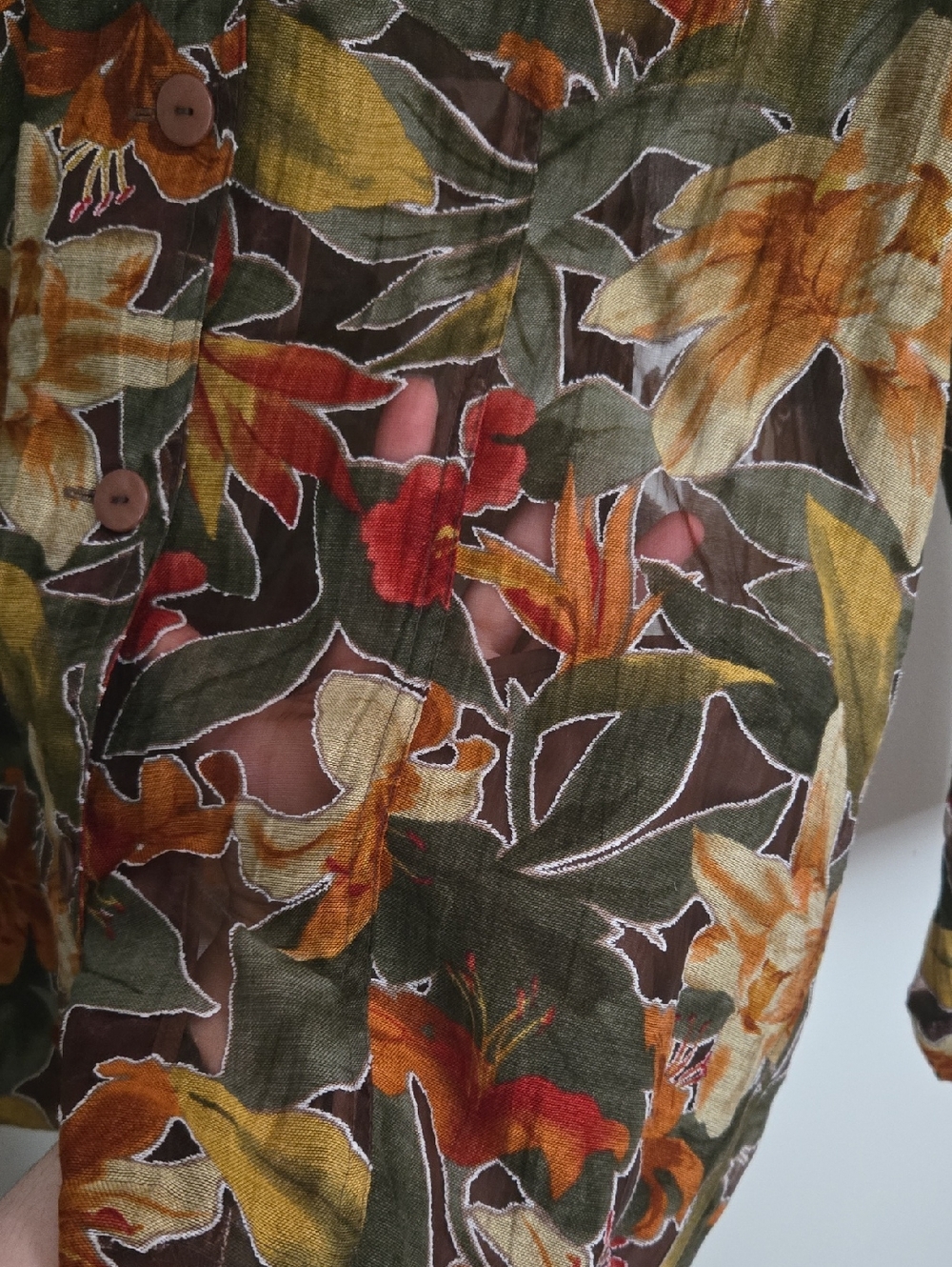 Alfred Dunner Olive Lace And Multi Floral Button-Down Shirt - Picture 5 of 7